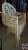 (6) Plastic Patio Chairs, Grosfillex Patio Table 65