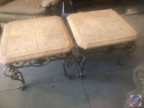 (2) Iron Fossil Stone Side Tables 36