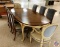 {{9X$BID}} Karges Formal Dining Table w/ (3) Leaves and Table Pads, (6) Karges Upholstered Dining
