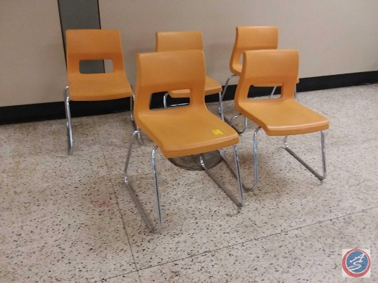 {{5XBID}} (5) Tan Molded Plastic 16.5 in. Youth Size Stackable Chairs