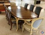 {{9X$BID}} Karges Formal Dining Table w/ (3) Leaves and Table Pads, (6) Karges Upholstered Dining