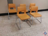 {{5XBID}} (5) Tan Molded Plastic 16.5 in. Youth Size Stackable Chairs