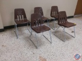 {{5XBID}} (5) Brown Molded Plastic 15.5 in. Child Size Stackable Chairs