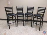 {{4XBID}} (4) Black Ladder-Back Bar Stools 31''