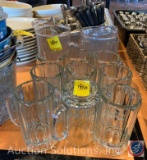 (5) Metal Buckets, (9) Glass Mugs, and (2) Plastic Beverage Pitchers