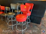{4 x $ BID} Vitro Seating Products - (2) Red, and (2) Charcoal Upholstered and Chrome Bar Stools 30