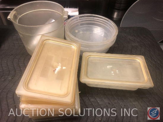 Cambro 1/4 Size (2) Plastic Drinking Cups., 6 Qt. Cambro, (4) Round Food Storage, (13) Cambro 1/4