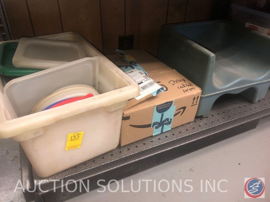 Shrimp Cocktail Servers, (1) Booster Seat, Cambro Lids, Sysco NSF Lids, Assorted Food Storage Lids