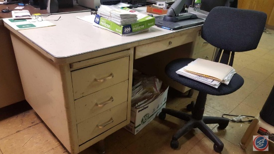 Six Drawer Office Desk, Five Drawer Office Desk 60" x 30" x 28", Rolling Adjustable Office Chair