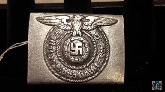 German WWII Waffen SS Enlisted Mans Belt Buckle. The front reads Meine Ehre heist Treue! (My Honor