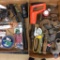 Assorted weights, weed wacker string, circuit breaker, punch, hoot horn etc.