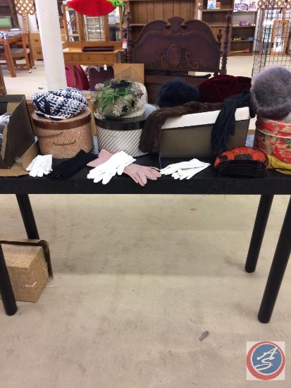 Assortment of Vintage Hats, gloves, scarfs and hat boxes