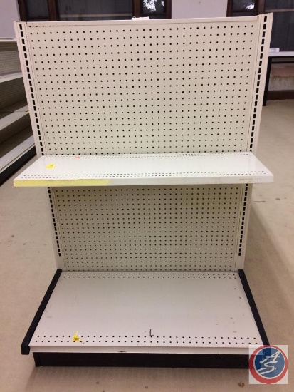 Lozier Shelving 216"x38"x53 1/2". Includes end unit, 30 shelves(counting bottom shelves). Upstairs