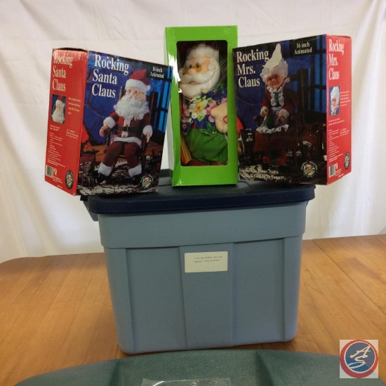 Christmas Pillows, Rocking Mr. & Mrs. Claus, Hawaiian Santa, Garland - Incl. tote & garbage can with