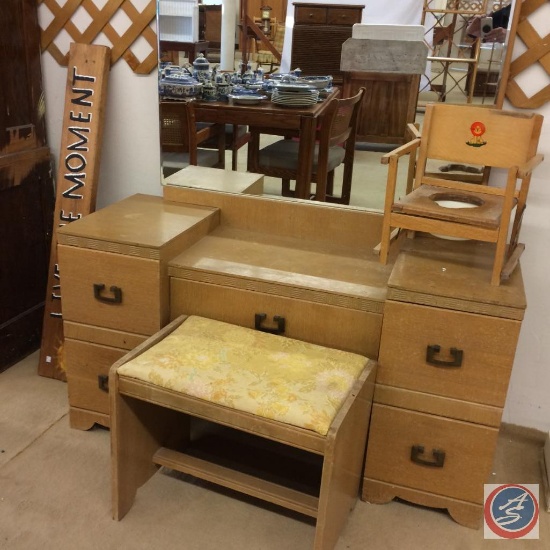 Vintage Dressing table with mirror & stool, vintage potty training chair