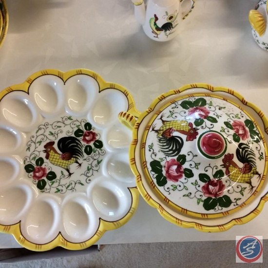 Roosters & Roses Egg Plate & Covered Dish