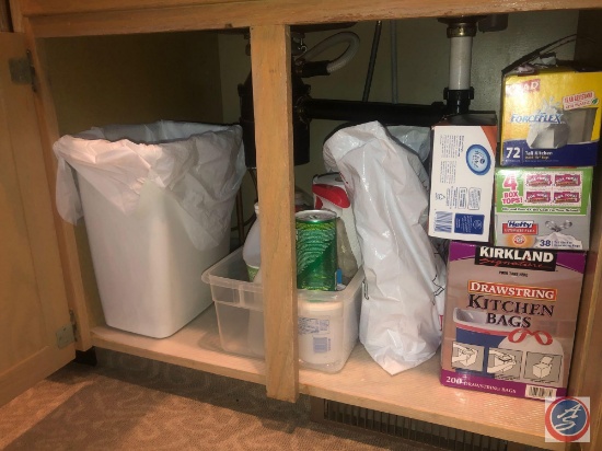 Assorted Cleaning Supplies, Trash Bags, Paper Towels and More