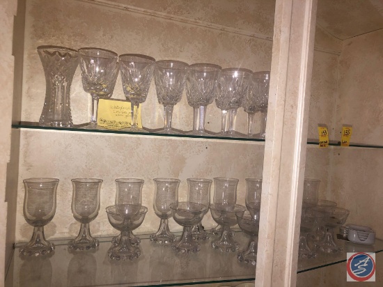 (13) Waterford Lismore Wine Glasses, (1) Waterford Vase, (9) Candlewick Ball Stem Wine Glasses, (9)