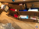 Contents of Dresser Including Assorted Handkerchiefs (SOME SILK), Red Scarf, Talbots Cardigan Size