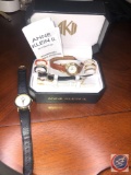 Gucci Watch with Black Leather Straps and Anne Klein II Watch with Changeable Straps and Bezel Rings