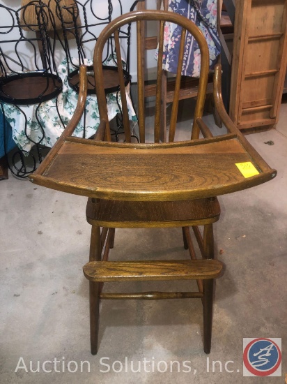 Early 1900's Walnut Spindle Back High Chair with Tray Measuring 40" Tall