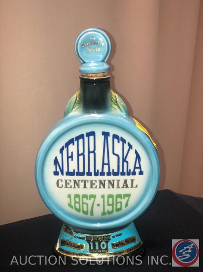 Nebraska Centennial 1867-1967 Beam Kentucky Straight Bourbon Whiskey Decanter with The Cornhusker