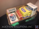 (2) Boxes of Watkins Perfume Starch, Blue Barrel White Laundry Soap, Tintex All Fabric Tints and