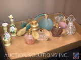 Vintage Perfume Bottles Including Gold Plated De Vilbiss Bottle, (2) Small Rose and Floral Perfume