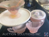 Pink Frosted Glass Cream Pitcher and Sugar Bowl [[NO LID]], Vintage Shell Pink Glass Pedestal