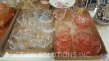 Pink Depression Glass Serving Set Incluing Round Candy Dish, Cream Pitcher, Sugar Dish [[NO LID]],