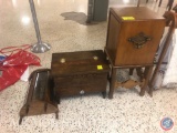 Small Curved Glass Curio Cabinet with (4) Curved Glass Shelves, Vintage Shoe Shine Box, Vintage