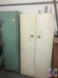 Cream Colored Shop Cabinet Full of Miscellaneous Paint Measuring 30