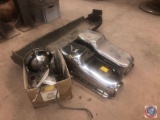 (2) Chrome Oil Pans Made in Taiwan, (2) Headlights, Metal Stand and More