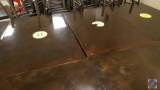 {{3X$BID}} (3) Metal Covered Wood Top 28 x 42 in. Pedestal Tables w/ Adhesive Sticker {SOLD 3x THE