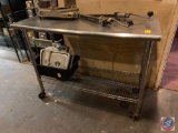 Two Tier Stainless Steel Prep Table on Casters Measuring 49 1/2