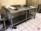 Two Tier Stainless Steel Prep Table on Casters with Back Splash, Drawer and Can Opener Measuring 82