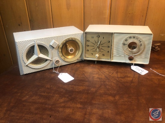 General Electric Clock Radio Model No. C-403H White and Arvin Portable Tube Radio Model No. 855T