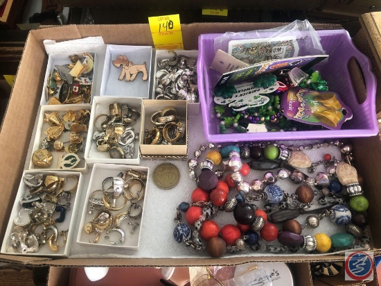 Assorted Costume Jewelry, St. Patrick's Day Novelty Necklaces, Assorted Pins, Coin Marked $1000 Los