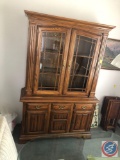 Two-Piece Lighted Hutch with Two Glass Shelves and Three Drawers and Two Cupboard Upper Measuring