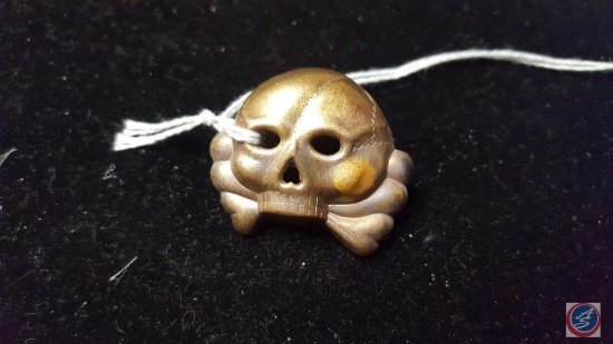 German WWII Allgemeine SS Visor / Kepi Cap Skull. This is the jawless skull version. Has two flat