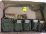 Military 30 Cal. Carbine M1 Ammo Bag Stamped Sept. 1953 and (10) 10 Round Clips Including Ammo (100