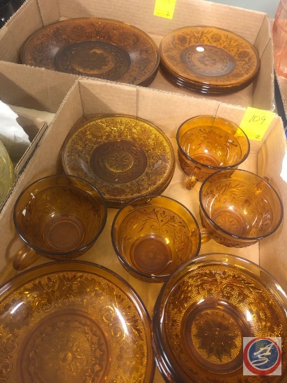 1961-1964 Vintage Anchor Hocking Desert Gold Glassware Including (4) Cups, (4) Small Fruit/Dessert