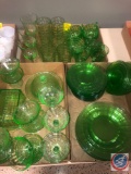 1929-1933 Vintage Anchor Hocking Colonial Block Optic Green Depression Glassware Including (8)