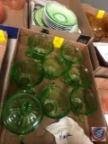 Vintage Federal Rope Design Green Depression Glassware Including (6) Cups, Footed Cream Pitcher and