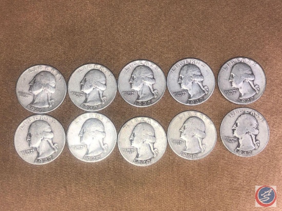 (4) 1947 Denver Mint Washington Quarters and (6) 1947 Philadelphia Mint Washington Quarters