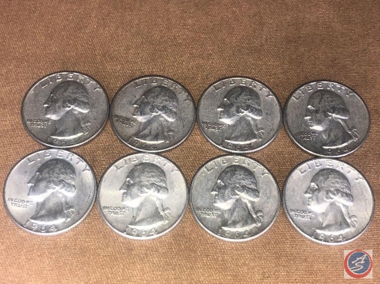 (8) 1964 Denver Mint Washington Quarters