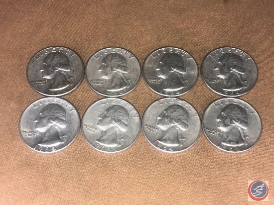 (8) 1964 Denver Mint Washington Quarters