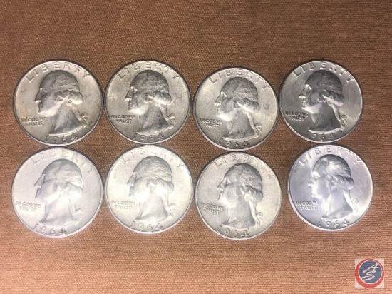 (8) 1964 Denver Mint Washington Quarters