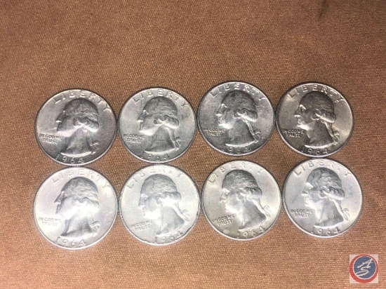 (8) 1964 Denver Mint Washington Quarters