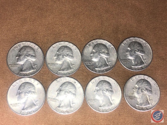 (8) 1964 Denver Mint Washington Quarters